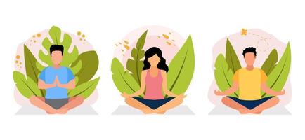 Yoga Activity Scene Flat Bundle Design vector