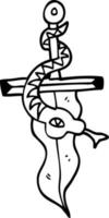 line drawing cartoon tattoo dagger symbol vector