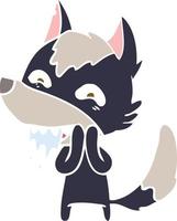 flat color style cartoon hungry wolf vector