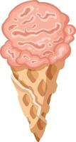 pink strawberry ice cream waffle cone, sorbet,  vector illustration