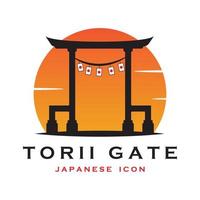 vector de puerta torii japonesa e ilustración con plantilla de eslogan