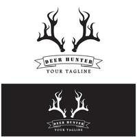 Hunter deer antler logo vector illustration design with slogan template