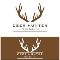 Diseño de ilustración de vector de logotipo de asta de ciervo cazador con plantilla de eslogan