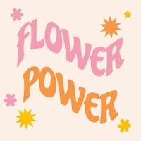 Retro groovy card with vintage lettering flower power. Nostalgic and retro card. Vector lettering and stars