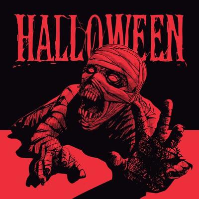 halloween mummy, a brutal image of a screaming mummy coming out of the tomb, in black and red colors. Mummy. Vector Horror Illustration. Egipt