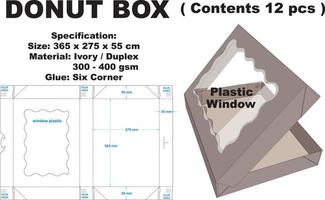 caja de donas muy fresca y simple. Además de su forma atractiva, esta caja también es fácil de transportar. esta caja también se puede utilizar para cajas de pasteles, cajas de pan, loncheras y bocadillos. vector