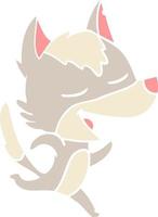 flat color style cartoon running wolf laughing vector