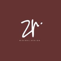 Z R ZR Initial handwriting or handwritten logo for identity. Logo with signature and hand drawn style. vector