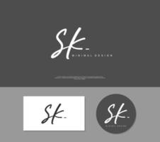 sk escritura a mano inicial o logotipo escrito a mano para la identidad. logo con firma y estilo dibujado a mano. vector