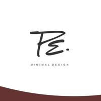 PE Initial handwriting or handwritten logo for identity. Logo with signature and hand drawn style. vector