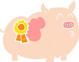 flat color illustration of a cartoon prize winning pig vector