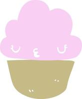 flat color style cartoon cupcake with face vector