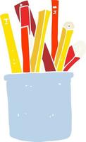 flat color illustration of a cartoon desk pot of pencils and pens vector