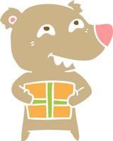 flat color style cartoon bear with present vector