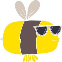 flat color illustration of a cartoon bee wearing sunglasses vector