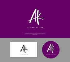 AK Initial handwriting or handwritten logo for identity. Logo with signature and hand drawn style. vector