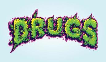 palabras de letras drogas con ilustración de efecto de humo vector