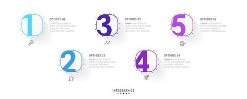 plantilla de diseño de etiquetas infográficas vectoriales con iconos y 5 opciones o pasos. se puede utilizar para diagramas de proceso, presentaciones, diseño de flujo de trabajo, banner, diagrama de flujo, gráfico de información. vector