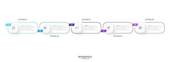 plantilla de diseño de etiquetas infográficas vectoriales con iconos y 5 opciones o pasos. se puede utilizar para diagramas de proceso, presentaciones, diseño de flujo de trabajo, banner, diagrama de flujo, gráfico de información. vector