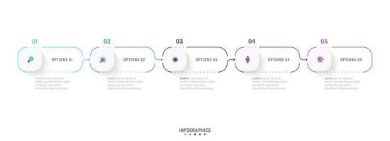 plantilla de diseño de etiquetas infográficas vectoriales con iconos y 5 opciones o pasos. se puede utilizar para diagramas de proceso, presentaciones, diseño de flujo de trabajo, banner, diagrama de flujo, gráfico de información. vector