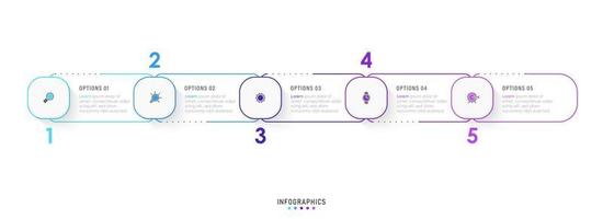 plantilla de diseño de etiquetas infográficas vectoriales con iconos y 5 opciones o pasos. se puede utilizar para diagramas de proceso, presentaciones, diseño de flujo de trabajo, banner, diagrama de flujo, gráfico de información. vector