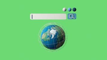 globo y barra de búsqueda concepto mínimo de Internet en el nuevo concepto mundial y conexión inalámbrica para encontrar y trabajar en el mundo futuro sobre un fondo azul. Bucle de animación de representación 3d video