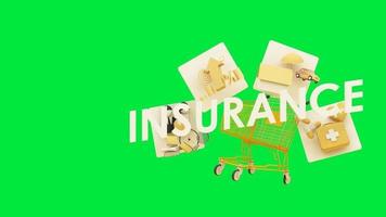 Insurance company client take out complete insurance concept. Assurance and insurance car real estate and property travel finances, health family life. green screen widescreen. 3d rendering loop video