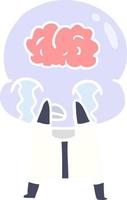 flat color style cartoon big brain alien crying vector