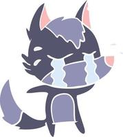 flat color style cartoon crying wolf vector