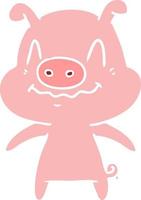 nervous flat color style cartoon pig vector