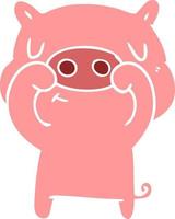 flat color style cartoon content pig vector