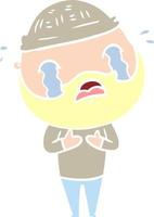 flat color style cartoon bearded man crying vector