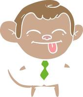 funny flat color style cartoon monkey wearing shirt and tie vector