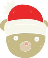 flat color illustration of a cartoon teddy bear wearing christmas hat vector