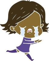 flat color style cartoon girl crying vector