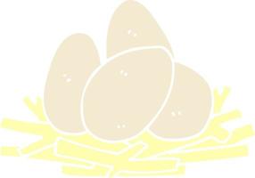 huevos de dibujos animados de estilo de color plano en el nido vector