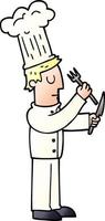 cartoon doodle chef with knife and fork vector