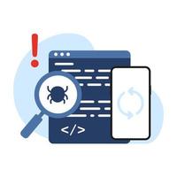 Security update, mobile app bug fixes concept illustration flat design vector eps10. modern graphic element for landing page, empty state ui, infographic, icon