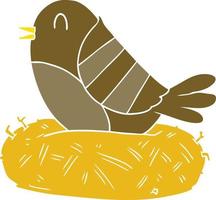 flat color style cartoon bird in nest vector