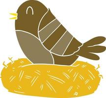 flat color style cartoon bird in nest vector