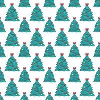 Christmas trees pattern. Vector doodles seamless background with outline hand drawn Christmas holiday symbols. Xmas design elementss. Doodle repeat illustration.