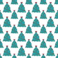 Christmas trees pattern. Vector doodles seamless background with outline hand drawn Christmas holiday symbols. Xmas design elementss. Doodle repeat illustration.