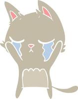 crying flat color style cartoon cat vector