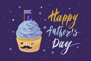 ilustración de la tarjeta del día del padre lindo cupcake de arándanos con bigote vector