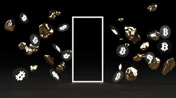 bitcoin se está volviendo más valioso que el oro y la moneda hoy en día, el concepto financiero en color negro. Bucle de animación de renderizado 3d video
