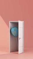 3d rendering, open door, objects isolated on bright pastel background and blue door. Abstract metaphor, options and opportunities, choice, modern minimal concept. animation looped animation looped video