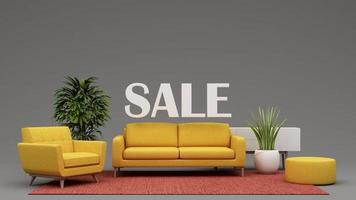 interior design concept Sale of home decorations and furniture During promotions and discounts, it is surrounded by beds, sofas, armchairs and advertising spaces banner. pastel background. 3d render video
