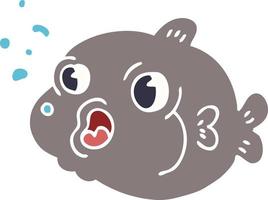 cartoon doodle fish blowing bubbles vector