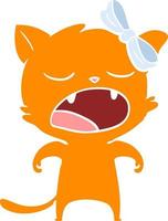 flat color style cartoon yawning cat vector