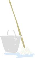 flat color illustration of a cartoon mop and bucket vector